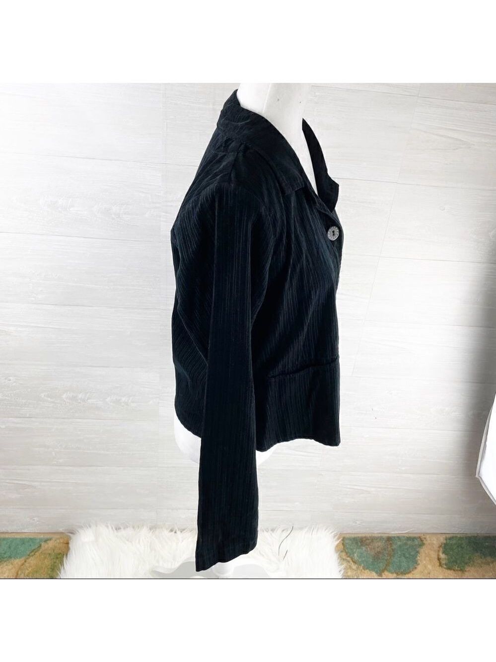 FLAX Velvet Striped Button Down Blazer Jacket - Picture 4 of 6